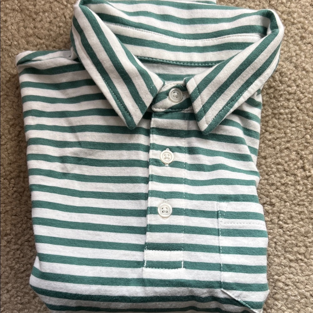 Primary Green and White Striped Polo Shirt NWOT
